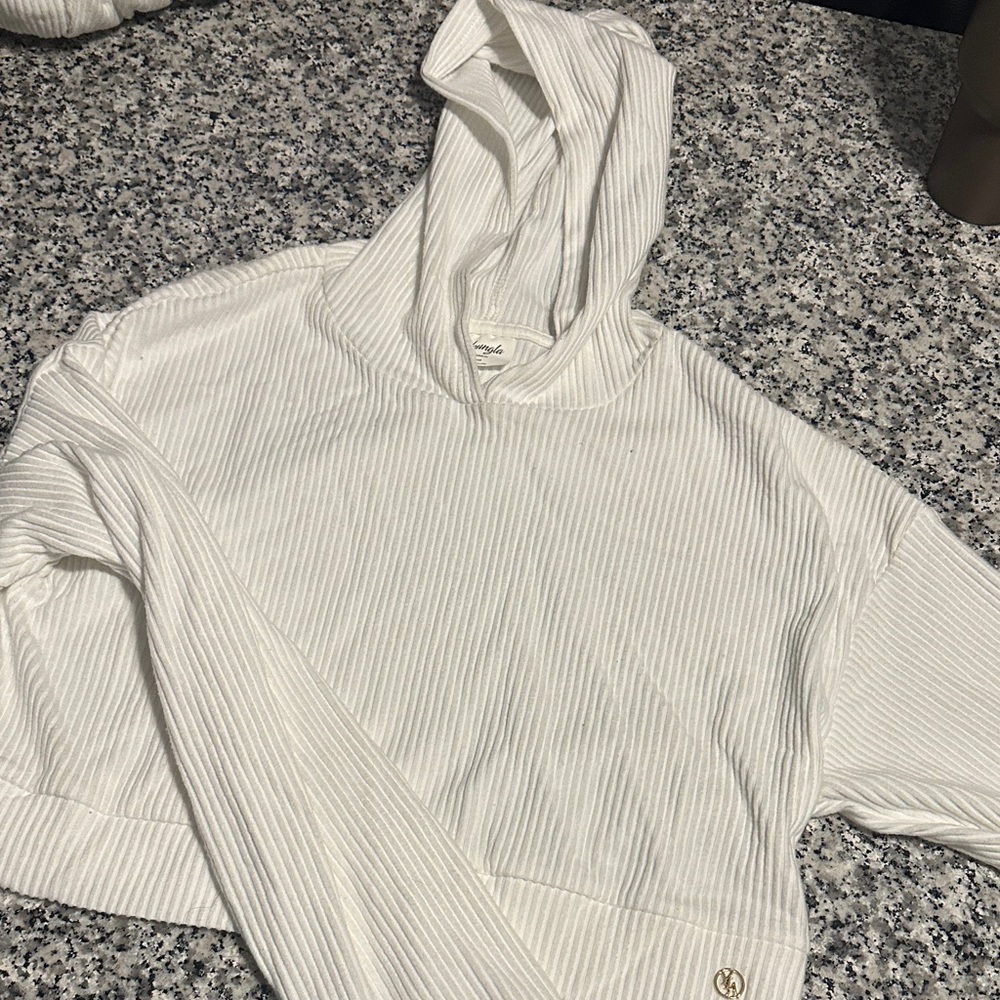 YoungLA White Ribbed Hoodie Top